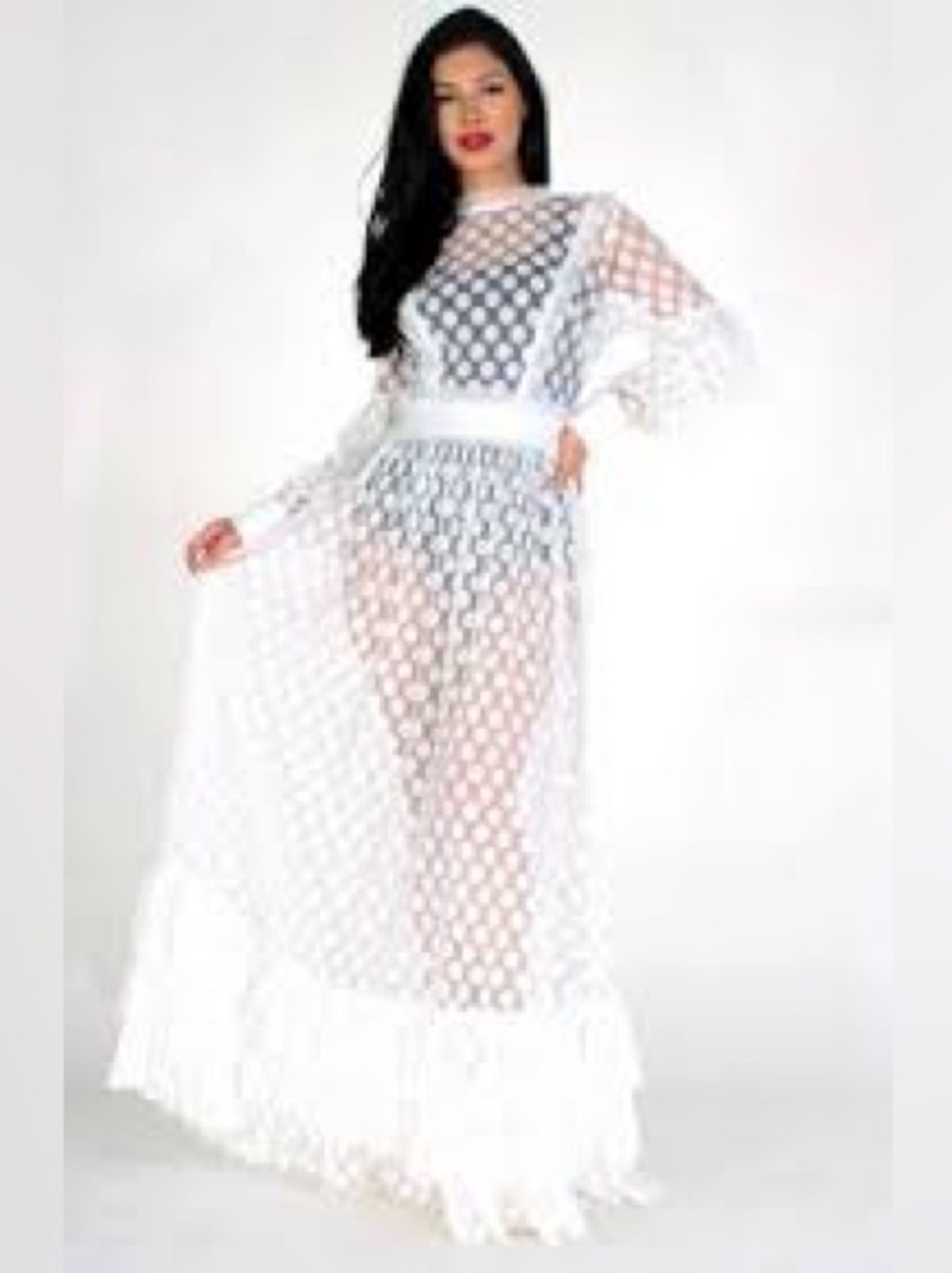 🤍🤍White Sheer Polka Dot Maxi Dress🤍🤍 - Picture 3 of 7